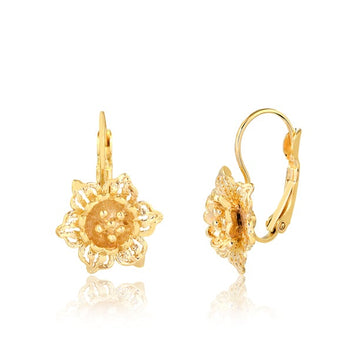 18K Gold Layered Oro Laminado Texturized Flower Lever Back Earrings Wholesale 21.0432